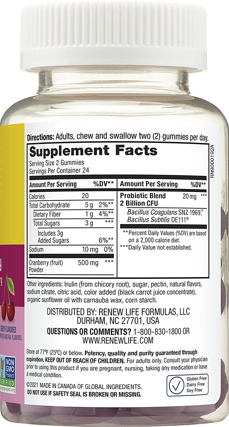Renew Life Womens Care Gummy with Prebiotics, Probiotics and Cranberry; 48Ct. (Pack May Vary) (Package May Vary)