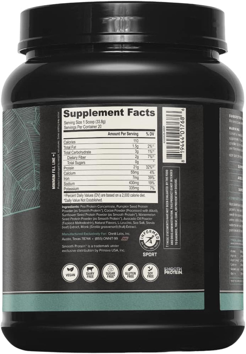 ONNIT Plant-Based Protein - Chocolate (20 Servings Tub)